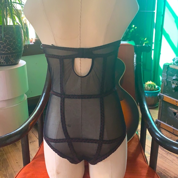 Black Mesh and Red Stitching Bodysuit - Picture 3 of 6